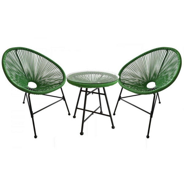 Salon de jardin 2 fauteuils ronds et table basse vert LIO