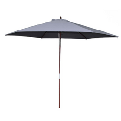 Parasol en bois inclinable rond toile grise DANINE