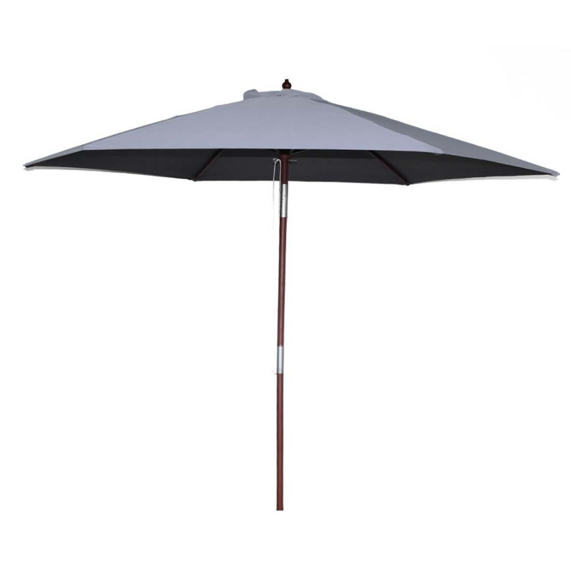 Parasol en bois inclinable rond toile grise DANINE