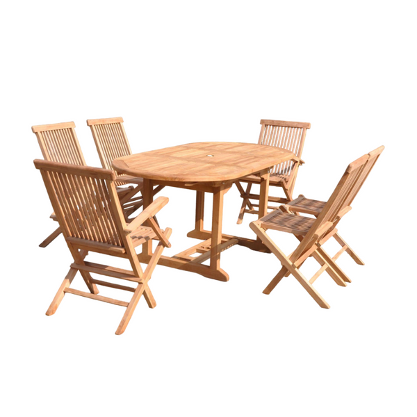 Table de jardin ovale et 4 chaises et 2 fauteuils en teck ADAGNA
