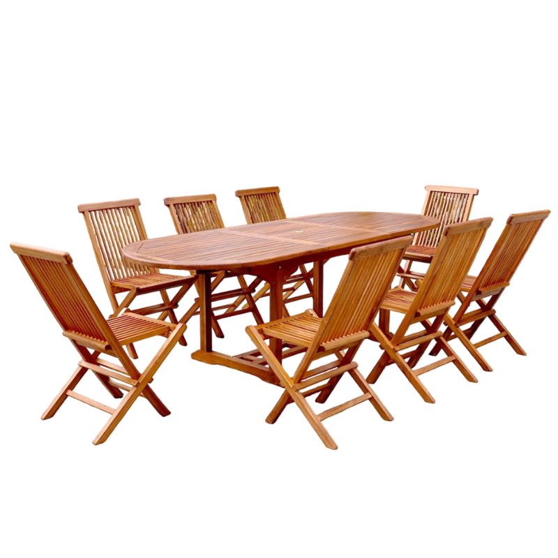 Salon de jardin Teck huilé 8 personnes - Table ovale + 8 chaises NARRA