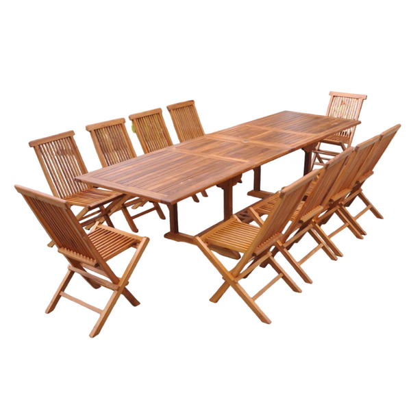 Table de jardin rectangle 10 places et 10 chaises en teck huilé NARRA