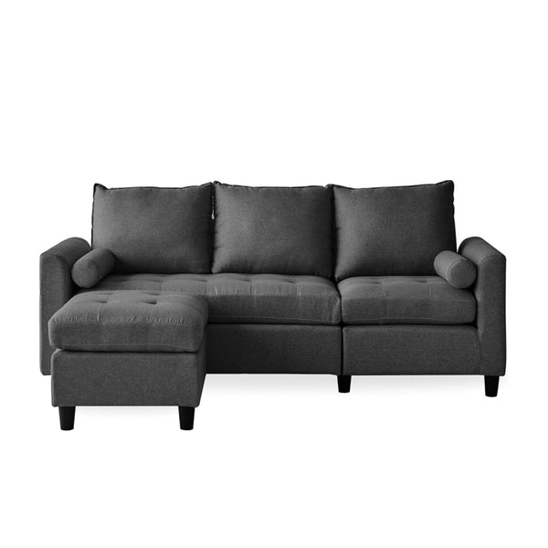 CHARLES - Canapé 3 places en tissu avec pouf gris foncé