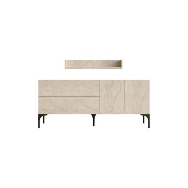 SPRING - Buffet effet travertin 180 cm 6 portes et étagère