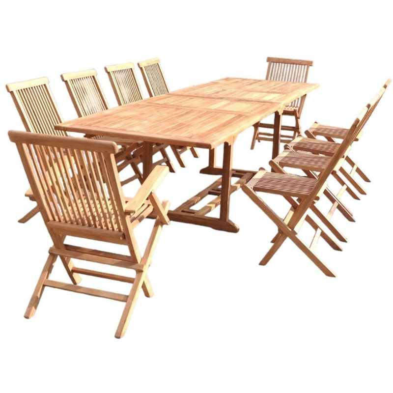 Salon de jardin teck massif 10-12 personnes table rectangulaire 8 chaises 2 fauteuils ADAGNA