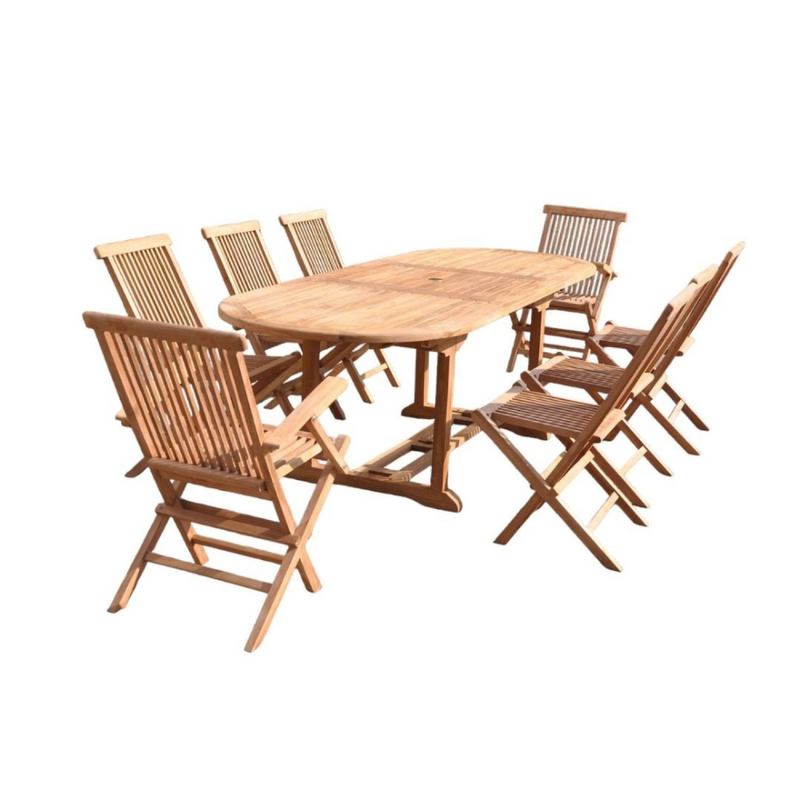 Table de jardin ovale et 8 chaises en teck ADAGNA