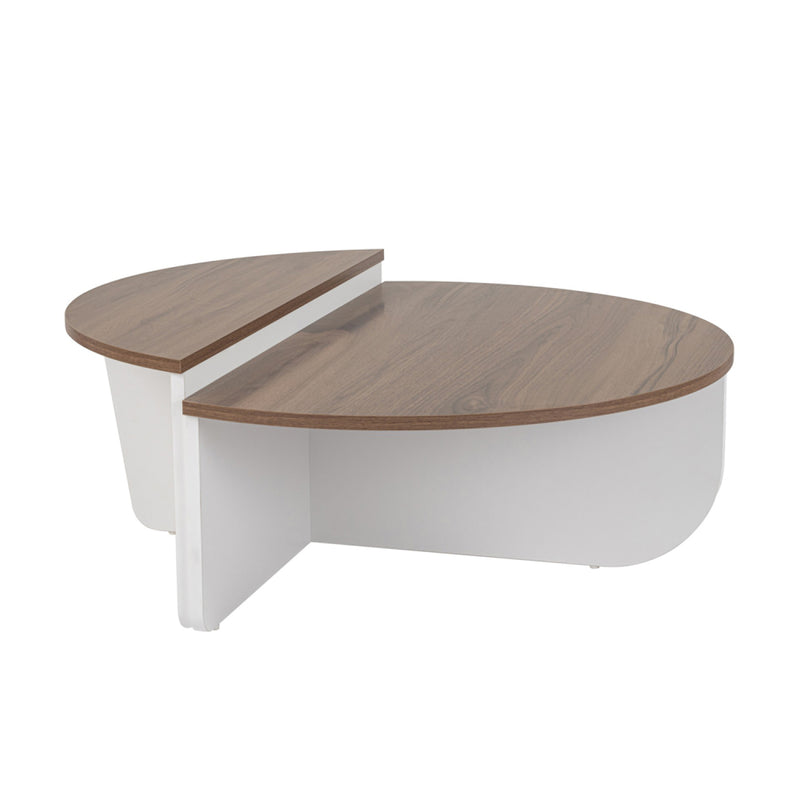 AMINE Table basse ronde duo effet travertin 90cm