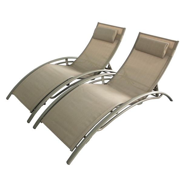 Transat ajustable et empilable avec pieds en acier capuccino VERGARA