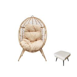 Ensemble d'extérieur : fauteuil suspendu effet rotin et repose-pieds avec coussin beige JIMMY