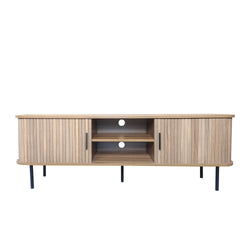 AMBON Meuble TV en bois cannelé à portes coulissantes 140cm