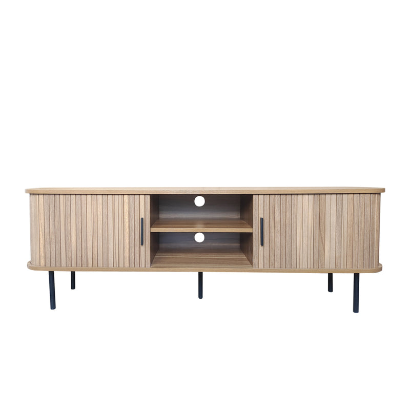 AMBON Meuble TV en bois cannelé à portes coulissantes 140cm