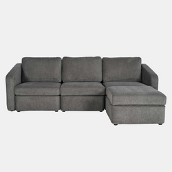 GALEGO Canapé modulable 3 places gris foncé avec pouf
