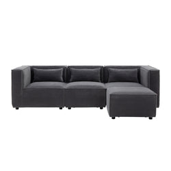 RAMOS Canapé modulable 3 places velours côtelé gris avec pouf