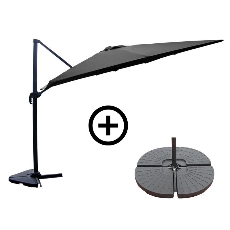 RAFAELA Ensemble parasol  gris 3x3m et 4 dalles à lester