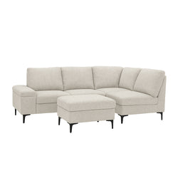 BRADLEY Canapé d'angle 4/5 places en tissu chenille beige avec pouf