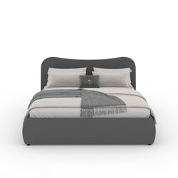 MILANO Lit coffre 140x190cm design arrondi velours côtelé gris