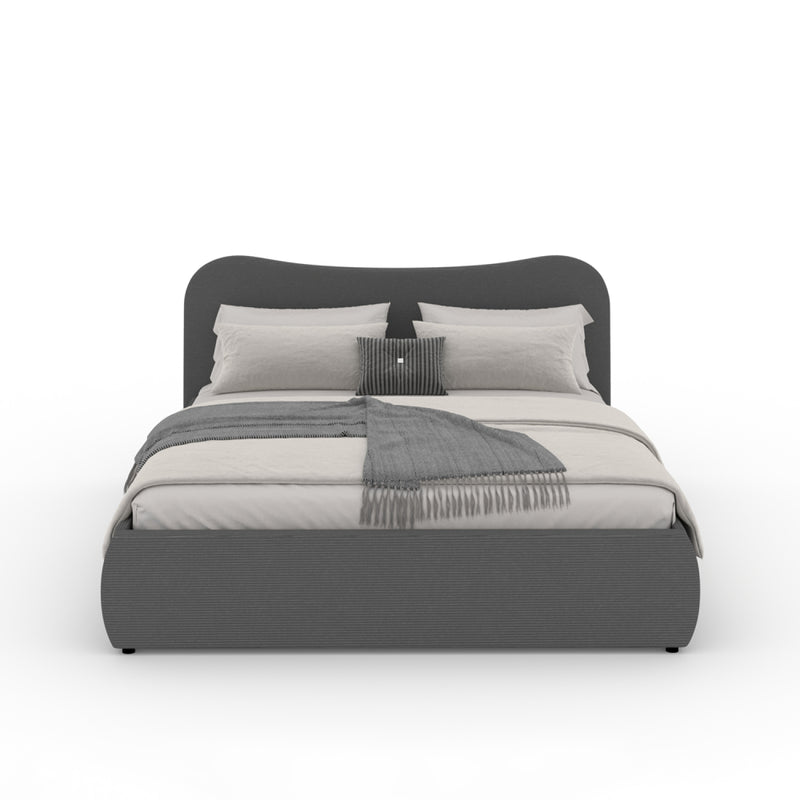 MILANO Lit coffre 140x190cm design arrondi velours côtelé gris