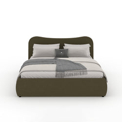 MILANO Lit coffre 140x190cm design arrondi velours côtelé vert