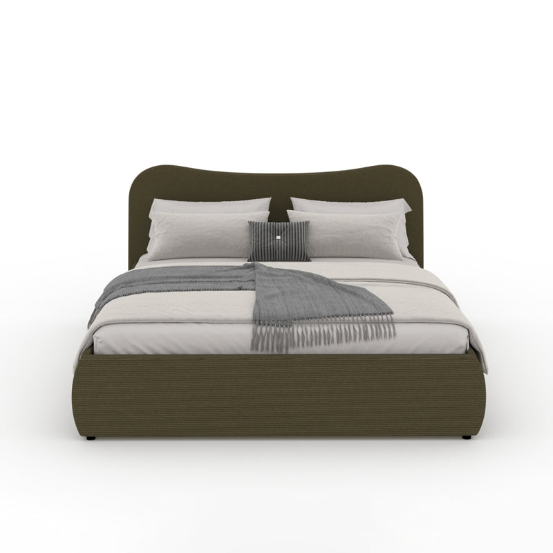 MILANO Lit coffre 140x190cm design arrondi velours côtelé vert