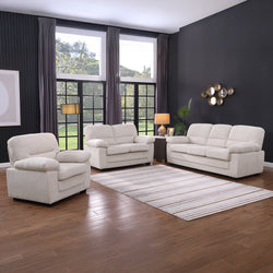 MATHEW Ensemble canapé 3 places + 2 places + fauteuil en velours côtelé beige
