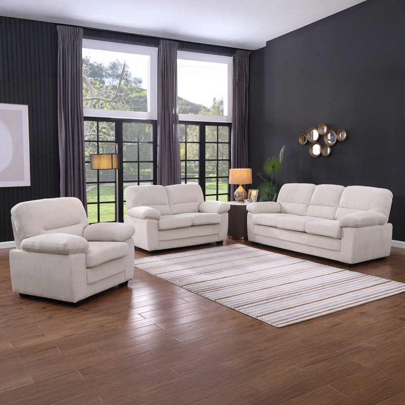 MATHEW Ensemble canapé 3 places + 2 places + fauteuil en velours côtelé beige