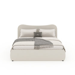 MILANO Lit coffre 140x190cm design arrondi velours côtelé beige
