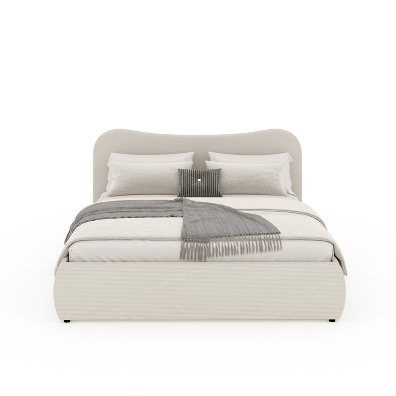 MILANO Lit coffre 140x190cm design arrondi velours côtelé beige