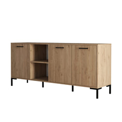 SPRING Buffet 3 portes et 2 niches finition bois et métal noir 180x80cm