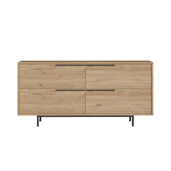 ELIO Buffet 4 portes finition bois et métal noir 160x75cm