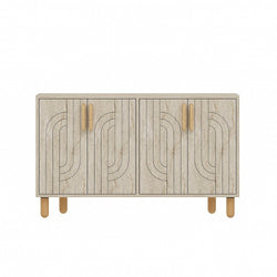 EMILE Buffet à 4 portes effet travertin nervuré 120x73cm