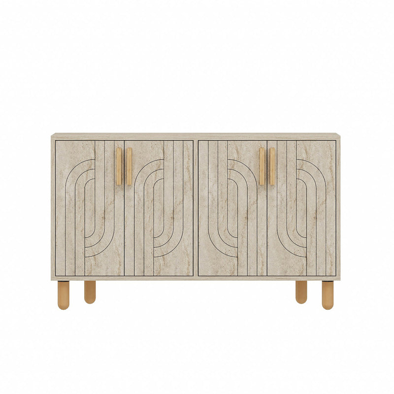 EMILE Buffet à 4 portes effet travertin nervuré 120x73cm