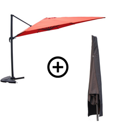 NAVIA Bundle parasol rectangulaire 3x4m déporté rotatif terracotta aluminium + housse