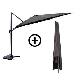 NAVIA Bundle parasol rectangulaire 3x4m déporté rotatif gris aluminium + housse