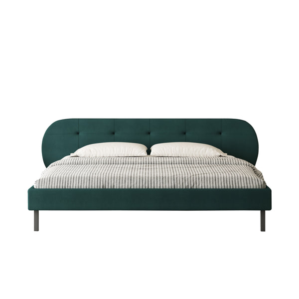 RENO Lit capitonné 140x190cm vert avec tête de lit et sommier