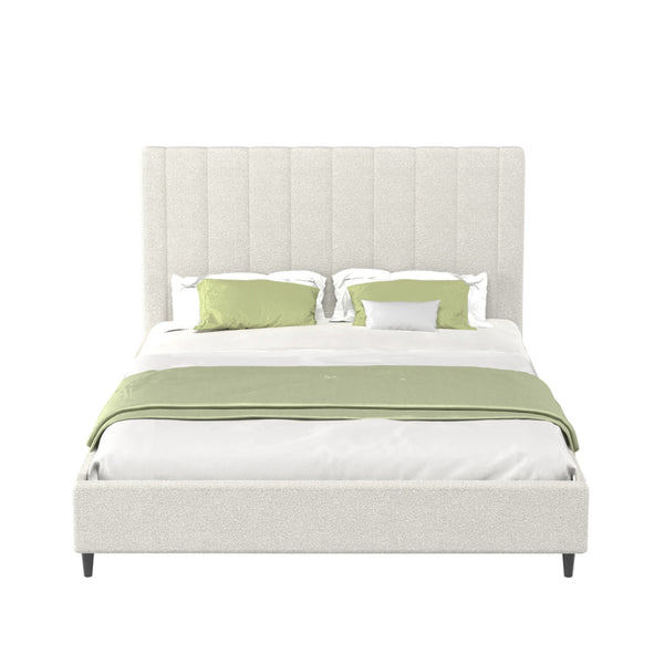 DAKOTA Lit en tissu bouclettes beige 140x190
