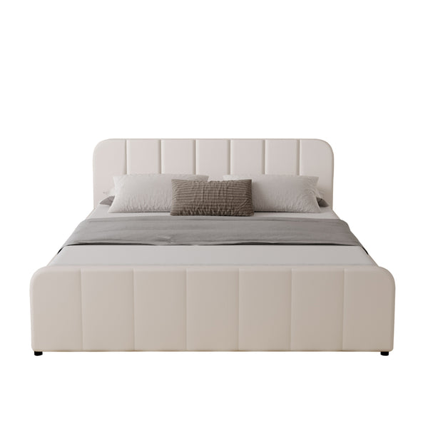 KANSAS Lit avec coffre de rangement 160x200cm en velours beige