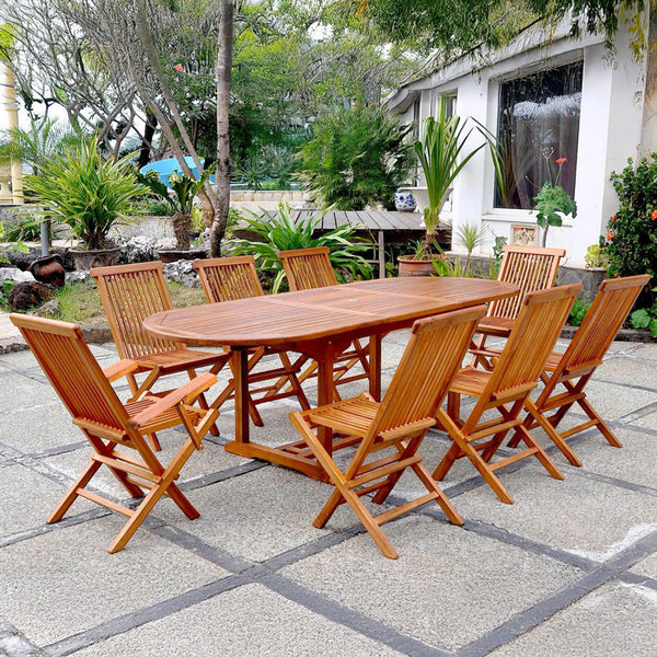 Table de jardin ovale 6 chaises et 2 fauteuils en teck huilé NARRA