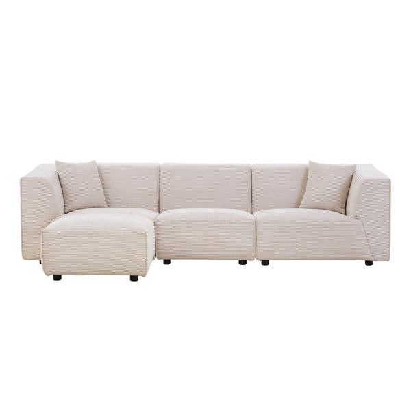 Canapé modulable 3 places + 1 pouf velours côtelé beige  ROME