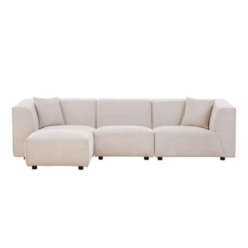 Canapé modulable 3 places + 1 pouf velours côtelé beige  ROME