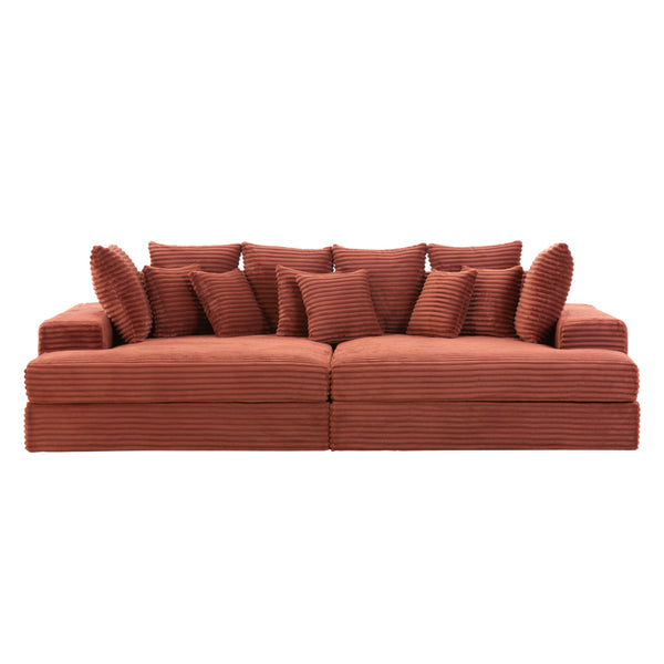 KENDARI Canapé 4 places assise profonde en velours côtelé terracotta
