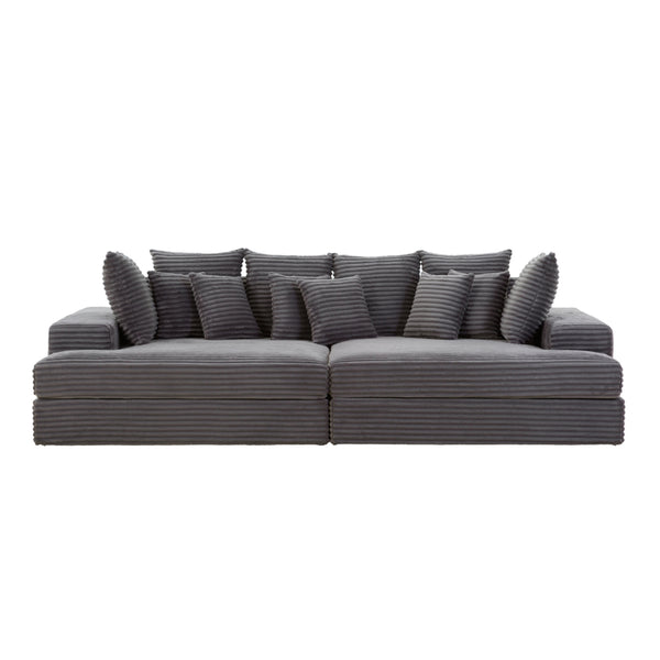 KENDARI Canapé 4 places assise profonde en velours côtelé gris anthracite