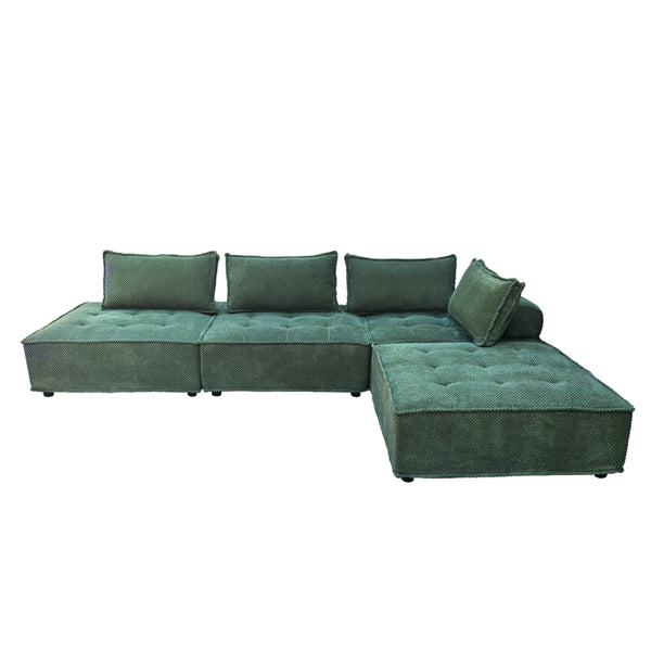 ALEXANDRIE Canapé d'angle modulable 4 places en velours texturé vert