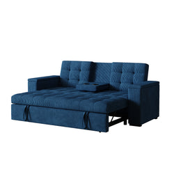 Canapé 3 places convertible avec tablette centrale et accoudoirs amovibles bleu velours côtelé TILIA