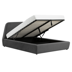 SACHA Lit coffre - 140x190 cm - Velours gris
