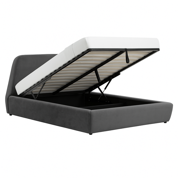 SACHA Lit coffre - 140x190 cm - Velours gris