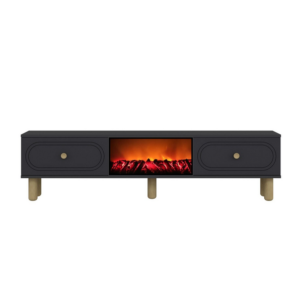 WORTHING Meuble TV avec cheminée LED 150cm gris anthracite