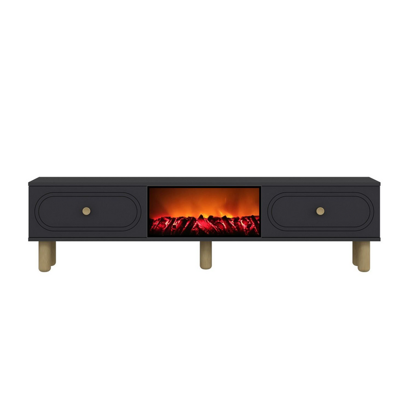 WORTHING Meuble TV avec cheminée LED 150cm gris anthracite
