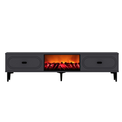 CRAWLEY Meuble TV avec cheminée LED 150cm gris anthracite et noir