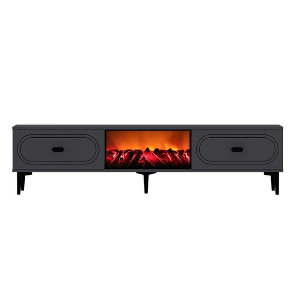 CRAWLEY Meuble TV avec cheminée LED 150cm gris anthracite et noir