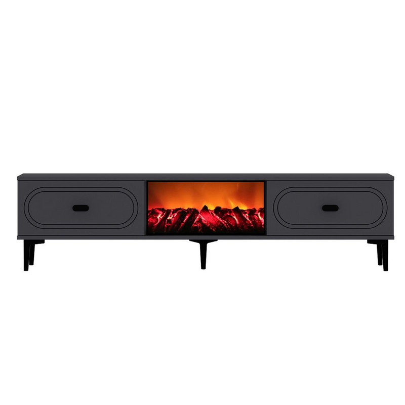 CRAWLEY Meuble TV avec cheminée LED 150cm gris anthracite et noir